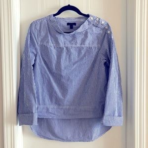 Blue & White striped J Crew High-low Shirt, 100% cotton